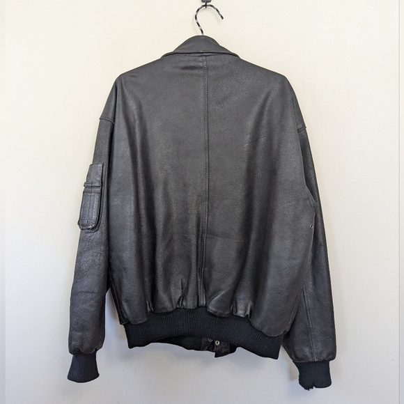 Vintage Distressed Black Leather Bomber Jacket Airborne Aviator - Picture 10 of 17